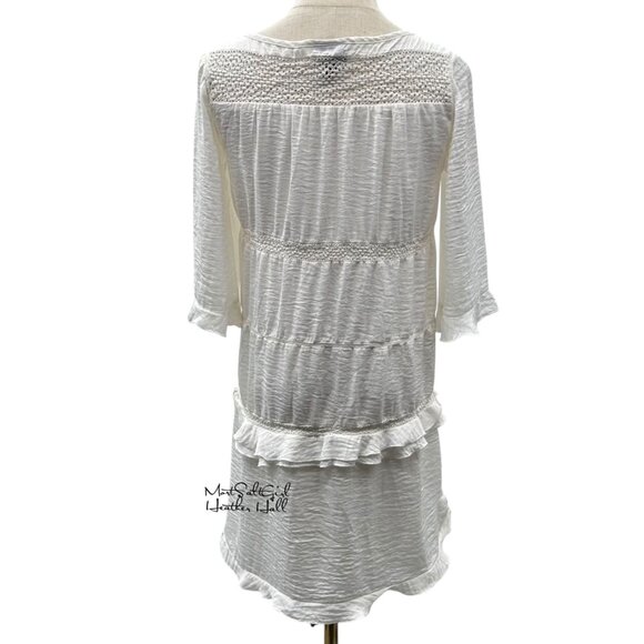 Who What Wear White Ruffle Hem Lace Detail 3/4 Sleeve Dress Size Small - Picture 4 of 6